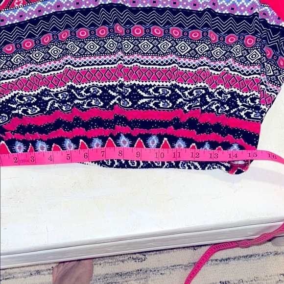 Bongo Trendy Pink & Black Boho Look Women's elastic bottom Top. Sheer arms Sz XL - Picture 10 of 14